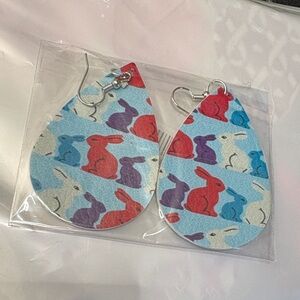 Colorful Bunny Print Teardrop Earrings - Blue Multi